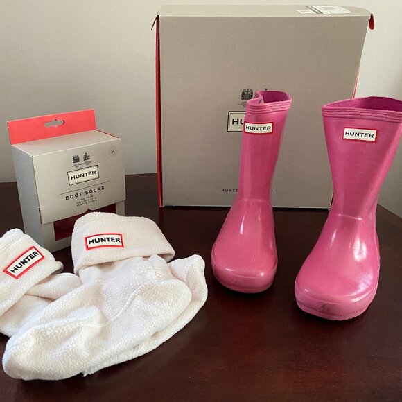 Hunter Kids Pink Rain Boots with Boot Socks - Picture 1 of 7